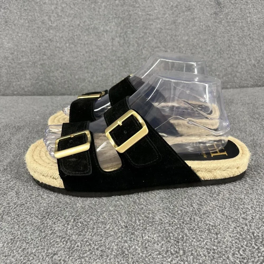Haute Hippie Sandals Womens 7.5 black genuine suede‎ espadrille slip on buckle